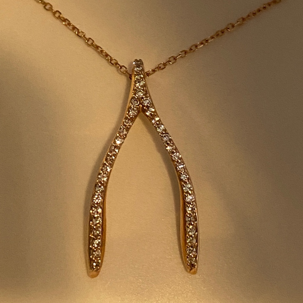 14K Rose Gold and Diamond Wishbone Necklace 18" - Picture 3 of 10